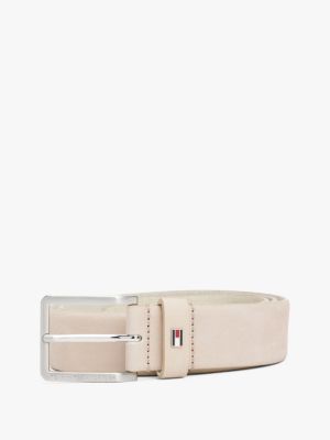 beige logo rounded buckle leather belt for men tommy hilfiger