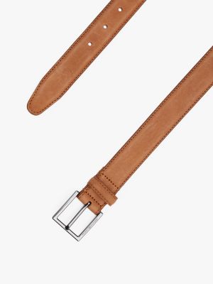 bruin leren riem met ton-sur-ton gesp en logo voor heren - tommy hilfiger