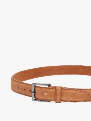 bruin leren riem met ton-sur-ton gesp en logo voor heren - tommy hilfiger