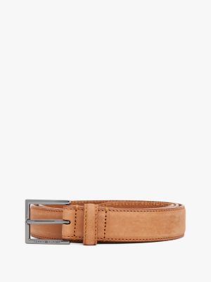 bruin leren riem met ton-sur-ton gesp en logo voor heren - tommy hilfiger