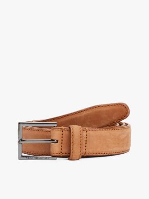 brown leren riem met ton-sur-ton gesp en logo voor heren - tommy hilfiger