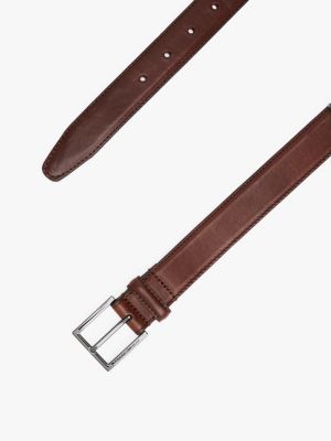 ceinture en cuir à boucle carrée et logo marron pour hommes tommy hilfiger