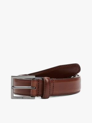 brown logo square buckle leather belt for men tommy hilfiger