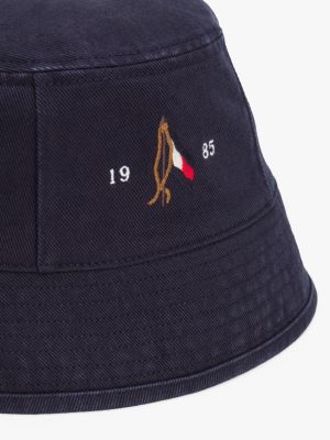 cappello a secchiello con finitura washed blu da uomini tommy hilfiger