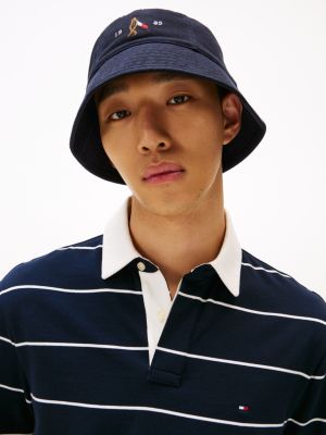 blue washed bucket hat for men tommy hilfiger