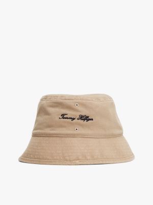 beige washed bucket hat for men tommy hilfiger