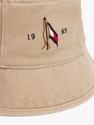 beige washed bucket hat for men tommy hilfiger