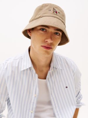 beige washed bucket hat for men tommy hilfiger