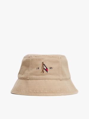 beige washed bucket hat for men tommy hilfiger