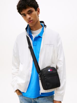 schwarz crossbody-reportertasche mit logo für herren - tommy jeans