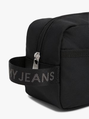 pochette toilette essential con logo nero da uomini tommy jeans