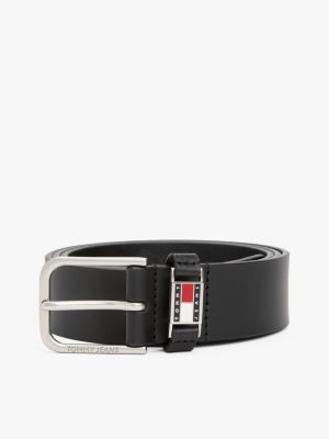 black logo plaque leather belt for men tommy jeans