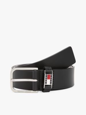 black logo plaque leather belt for men tommy jeans