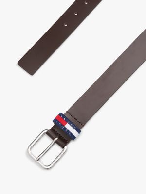 braun ledergürtel mit logo-schlaufe für herren - tommy jeans
