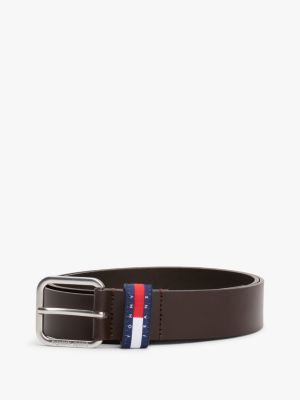 braun ledergürtel mit logo-schlaufe für herren - tommy jeans