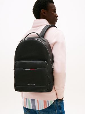 black metal logo pebble grain backpack for men tommy hilfiger