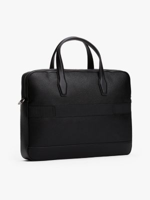 schwarz genarbte laptop-tasche mit metall-logo für herren - tommy hilfiger