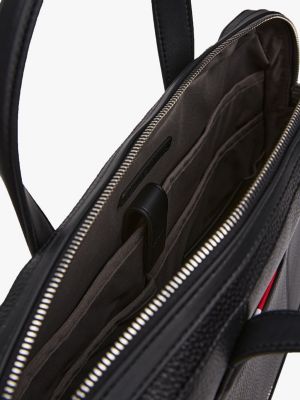 schwarz genarbte laptop-tasche mit metall-logo für herren - tommy hilfiger