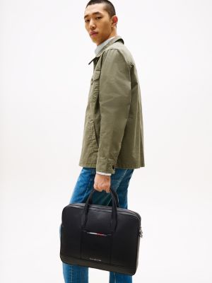 schwarz genarbte laptop-tasche mit metall-logo für herren - tommy hilfiger