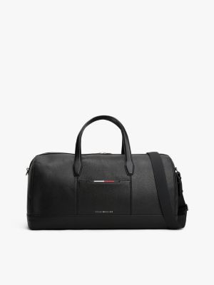 black genarbte crossbody-dufflebag mit metall-logo für herren - tommy hilfiger