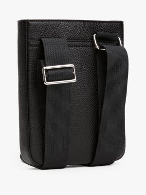black metal logo pebble grain crossbody bag for men tommy hilfiger