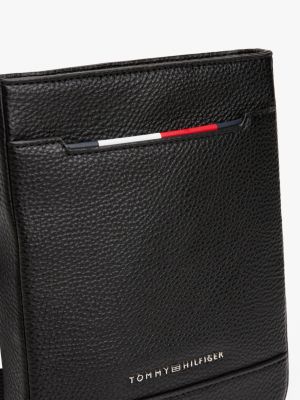 black metal logo pebble grain crossbody bag for men tommy hilfiger