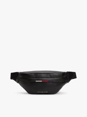 black genarbte gürteltasche mit metall-logo für herren - tommy hilfiger