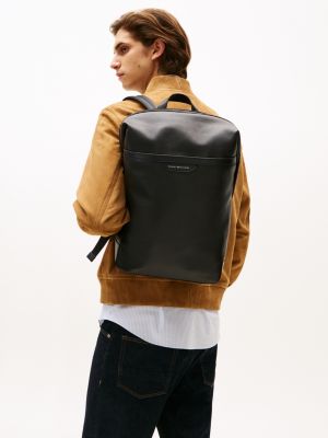 black th business leather backpack for men tommy hilfiger