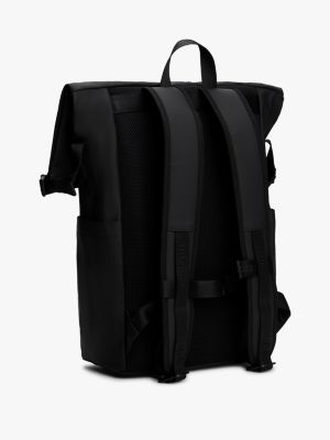 black rolltop-rucksack mit strukturiertem logo für herren - tommy hilfiger