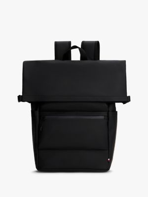 sac à dos à rabat roulé et logo texturé black pour hommes tommy hilfiger