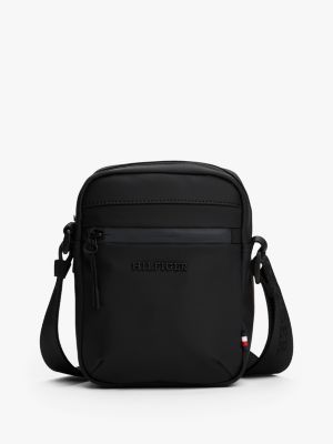 black crossbody-reporterbag mit strukturiertem logo für herren - tommy hilfiger