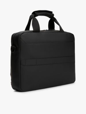 black textured logo laptop bag for men tommy hilfiger