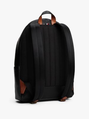 black casual leather metal logo backpack for men tommy hilfiger