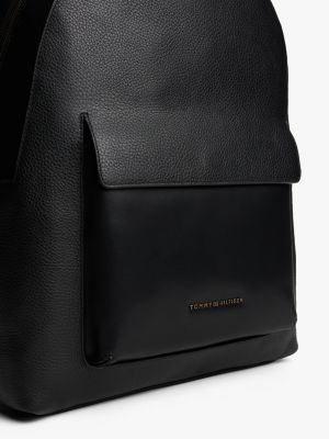 black casual leather metal logo backpack for men tommy hilfiger