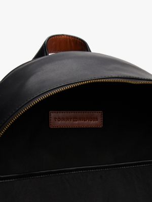 black casual leather metal logo backpack for men tommy hilfiger