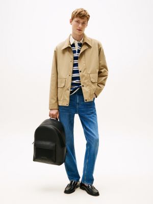 black casual leather metal logo backpack for men tommy hilfiger
