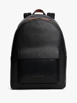black casual leather metal logo backpack for men tommy hilfiger