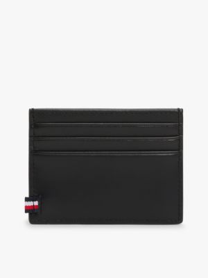 black leather logo credit card holder for men tommy hilfiger
