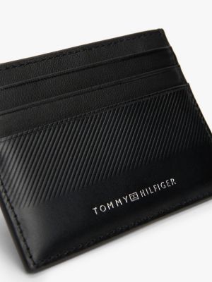 black leather logo credit card holder for men tommy hilfiger