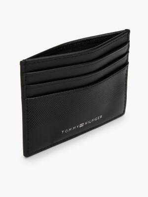 black leather logo credit card holder for men tommy hilfiger