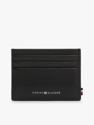 black leather logo credit card holder for men tommy hilfiger