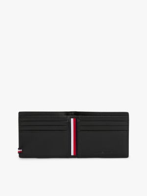 portefeuille à deux volets en cuir à logo noir pour hommes tommy hilfiger