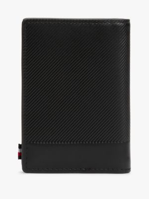 cartera plegable de piel con logo negro de hombres tommy hilfiger