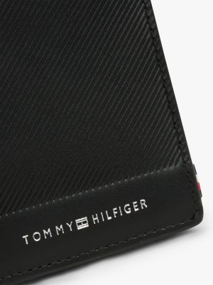 cartera plegable de piel con logo negro de hombres tommy hilfiger