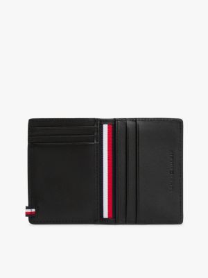 cartera plegable de piel con logo negro de hombres tommy hilfiger