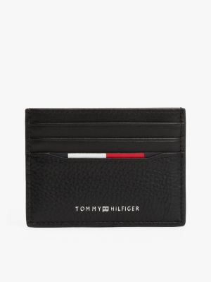 black kreditkartenetui aus leder für herren - tommy hilfiger