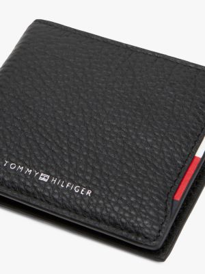 black pebble grain leather bifold wallet for men tommy hilfiger