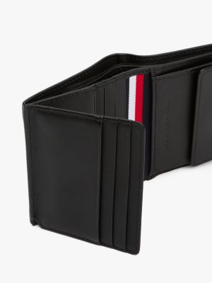 black logo leather trifold wallet for men tommy hilfiger