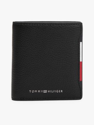 black logo leather trifold wallet for men tommy hilfiger