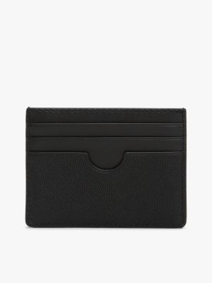 czarny ozdobione flagą skórzane etui na karty dla mężczyźni - tommy hilfiger
